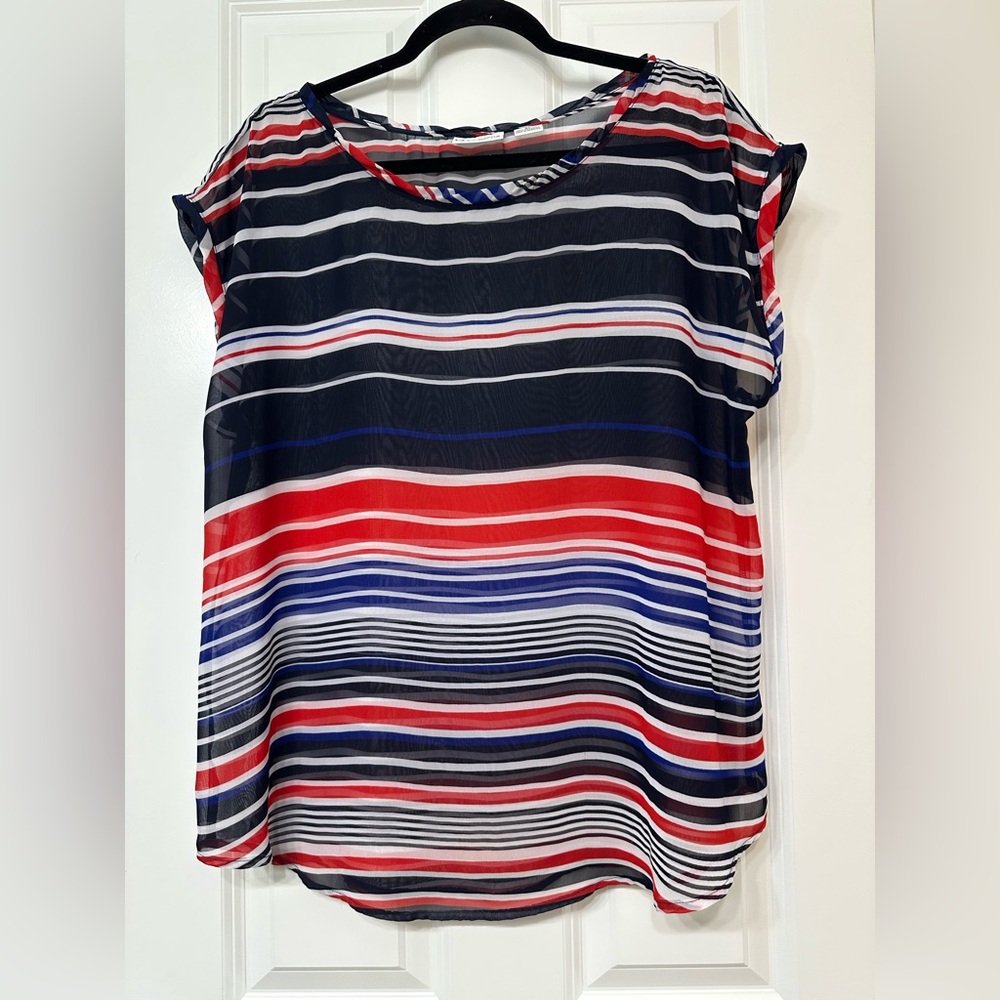 Striped  Sleeveless Women's XL Top - Red, Blue, White